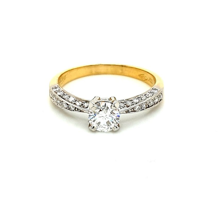 18ct Yellow Gold Diamond (0.53ct F SI2 and 0.23ct G SI small diamonds) Solitaire Ring (21689)